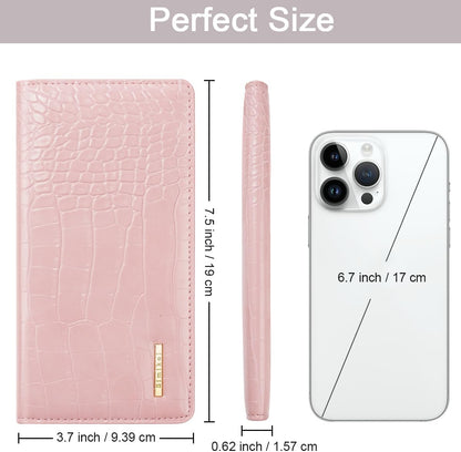 Wallet Women Bifold Faux Crocodile Leather Minimalist Slim Thin Long Wallets RFID Blocking Credit Cards Holder Purse with Back Zipper Coin Pocket for Women and Men,Pink