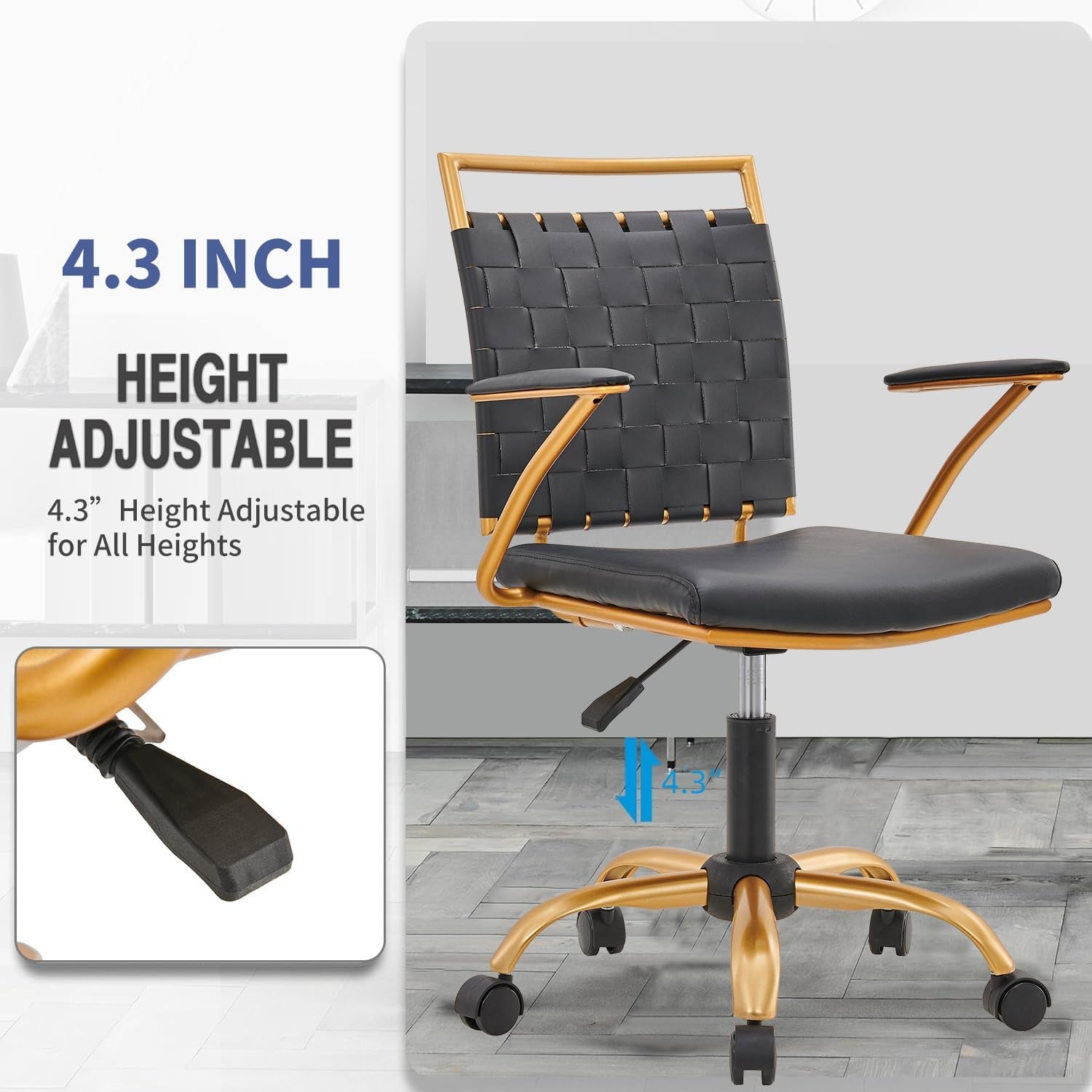 LUX MODERNS Black Desk Chair and Gold Office Chair for Home Office, Small Office Chair,Computer Chair, Task Chair, Ergonomic Office Chair with Arm…