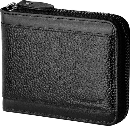 Mens RFID Blocking Wallets Zipper Leather Wallet for Men Bifold RFID Card Holder