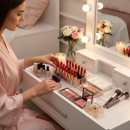 Acrylic Clear Drawer Organizer Set | Cosmetic Storage Box for Vanity, Desk & Office