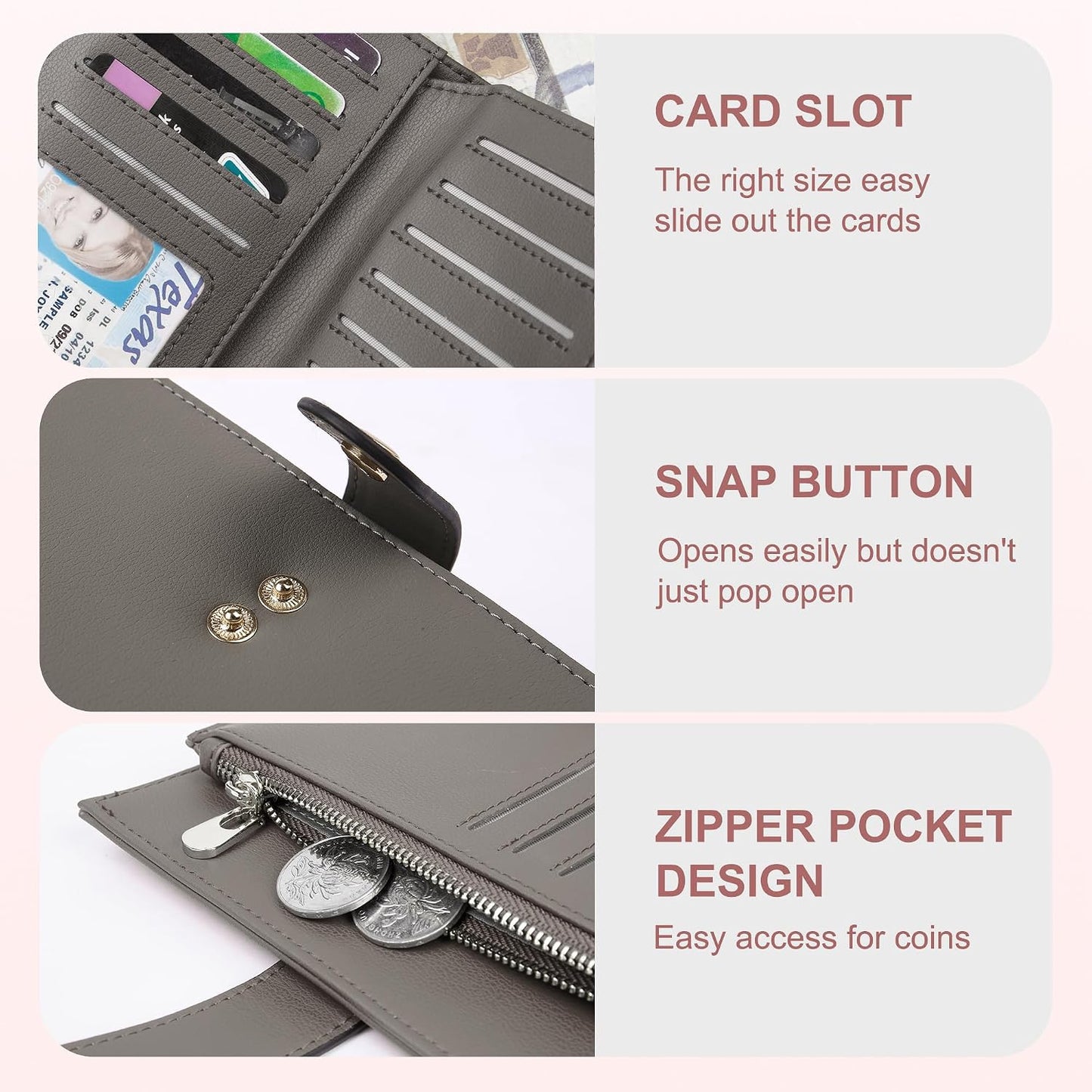 Women'S Wallet RFID Blocking Leather Trifold Clutch Wallet Credit Card Holder Ladies Travel Wallet Purse with Pen Holder