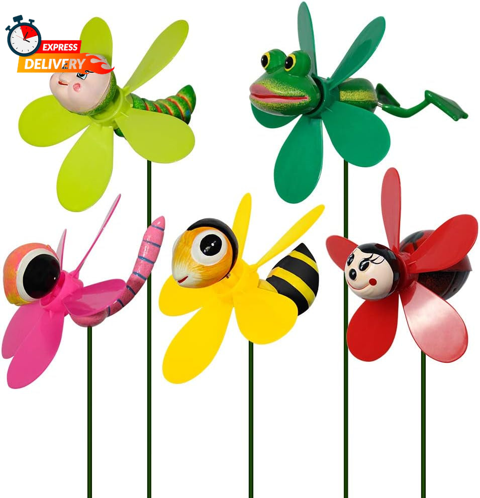 Garden Decor Pinwheels, 5-Pack Colorful 3D Lovely Whirligigs Wind Spinners
