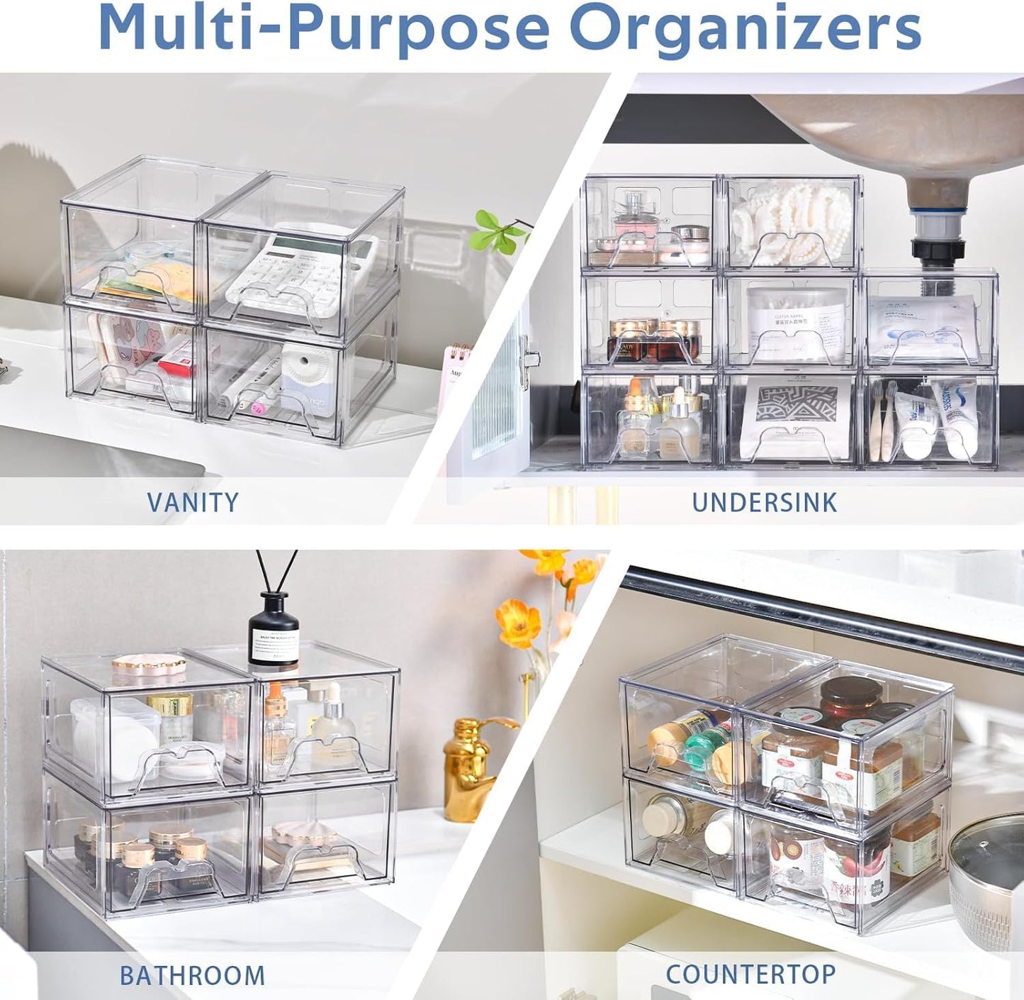 Plastic Drawers Storage, 8 Pack Clear Stackable Storage Drawers, Acrylic Storage Bins with Drawers for Fridge Organizers, Small Plasticdrawers Stackable for Makeup Organizers Cosmetic Display
