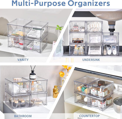 Plastic Drawers Storage, 8 Pack Clear Stackable Storage Drawers, Acrylic Storage Bins with Drawers for Fridge Organizers, Small Plasticdrawers Stackable for Makeup Organizers Cosmetic Display