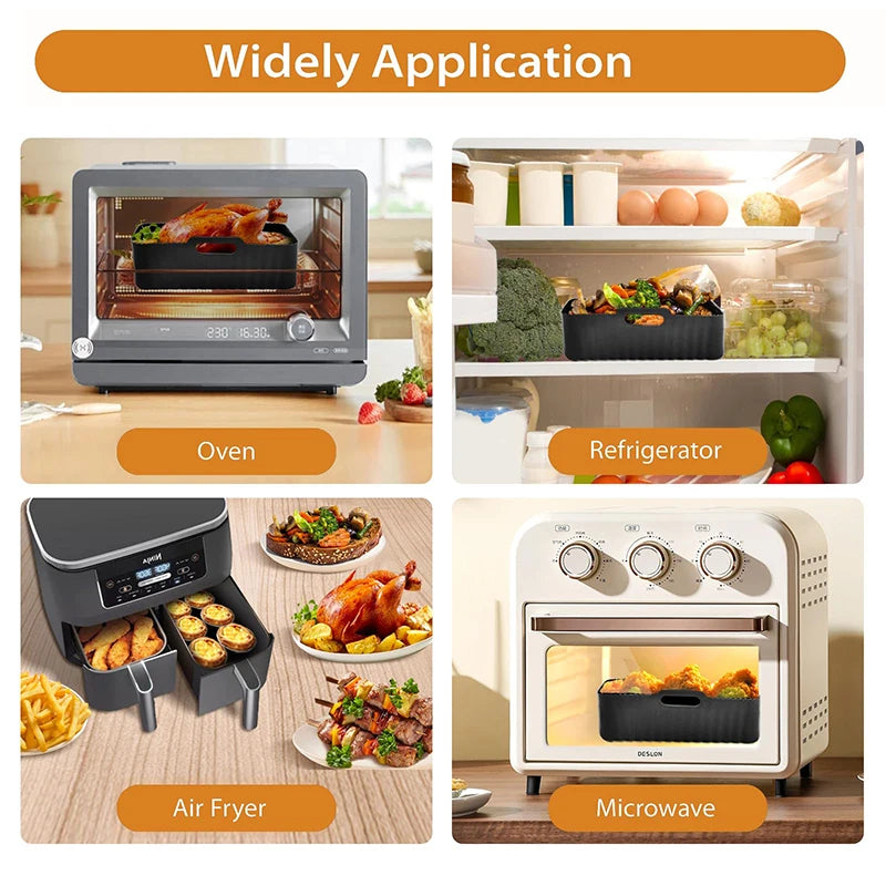 Rectangle Hot Air Fryer Silicone Molds for Ninja DZ201/DZ401 Non-Stick Dual Zone Airfryer Baking Basket Liners Oven Cooking Tray