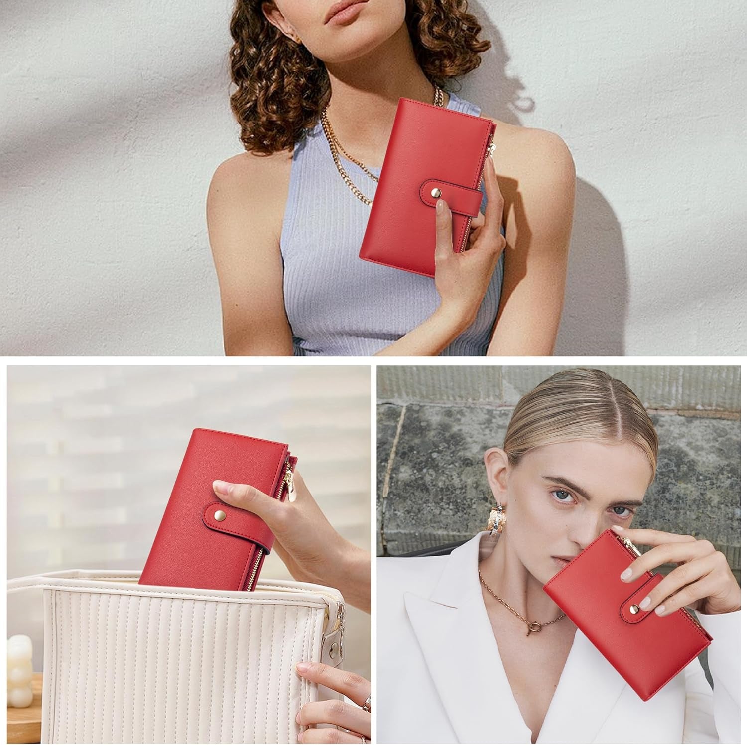 Womens Wallet RFID Blocking Leather Trifold Clutch Wallet Credit Card Holder Ladies Travel Wallet Purse with Pen Holder