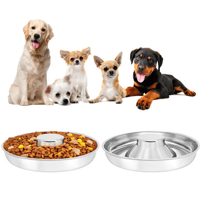 Stainless Steel Puppy Bowls 2 Pack Pet Slow Feeder Bowls Water Bowl Feeding Weaning for Small Medium Large Dogs Cat Pets (2 Pack Large：1.3” x 13.6”)