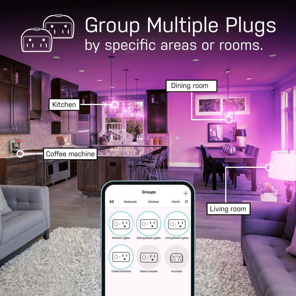 15-Amp Indoor Alexa / Google Assistant Compatible Wi-Fi Smart Home Plug with Night Light, No Hub Required (3-Pack)