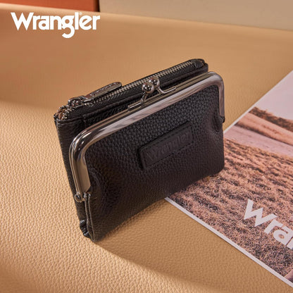 Wrangler Women'S Wallet RFID Blocking Wallets Small Bifold Credit Card Holder with Kiss Clasp Black