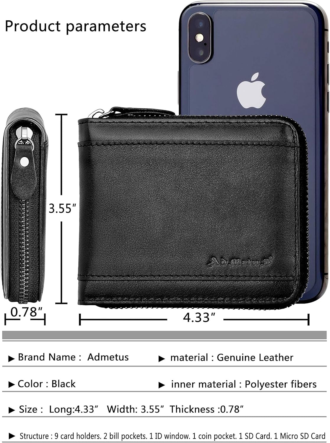 Mens RFID Blocking Wallets Zipper Leather Wallet for Men Bifold RFID Card Holder