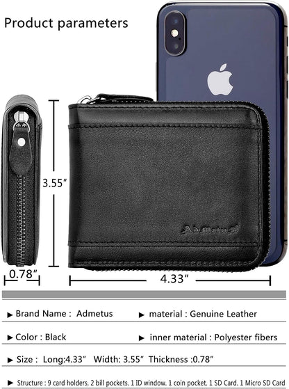 Mens RFID Blocking Wallets Zipper Leather Wallet for Men Bifold RFID Card Holder