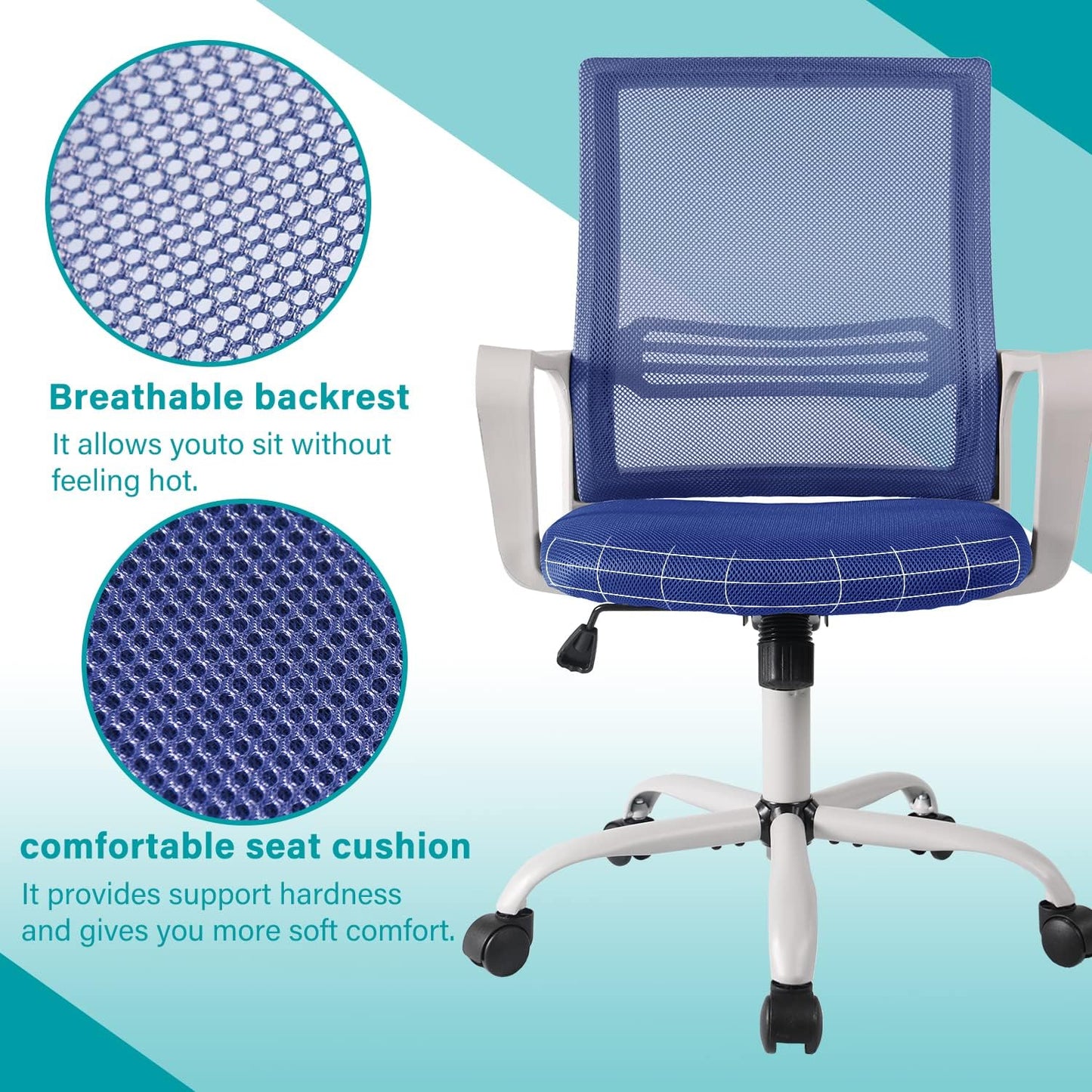 Ergonomic Mesh Desk Computer Mid Back Task Chair for Home Office Gaming, Blue