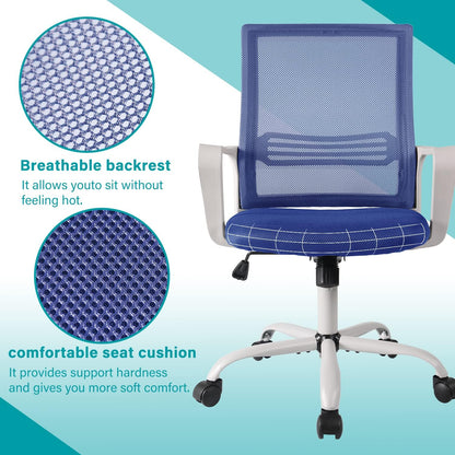 Ergonomic Mesh Desk Computer Mid Back Task Chair for Home Office Gaming, Blue