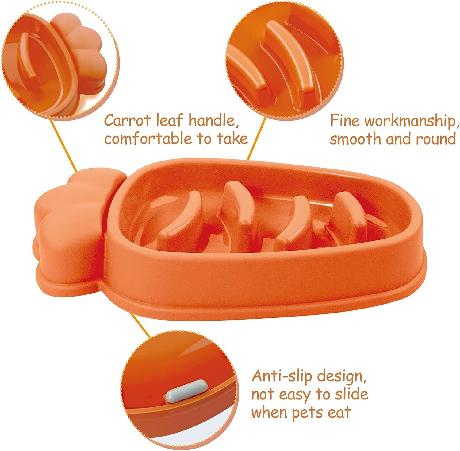 Slow Feeder Dog Bowls,Dog Food Bowls Slow Feeder Cat Bowl Anti-Gulping Pet Slower Food Feeding Dishes Non Slip Puzzle Bowl for Small Medium Breed Dogs (Yellow-Carrot)