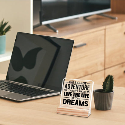 Funny Office Desk Decor, Inspirational Office Acrylic Plaque Sign,Humor Office Decor Gifts for Women Friend Colleagues,The Biggest Adventure Office Sign