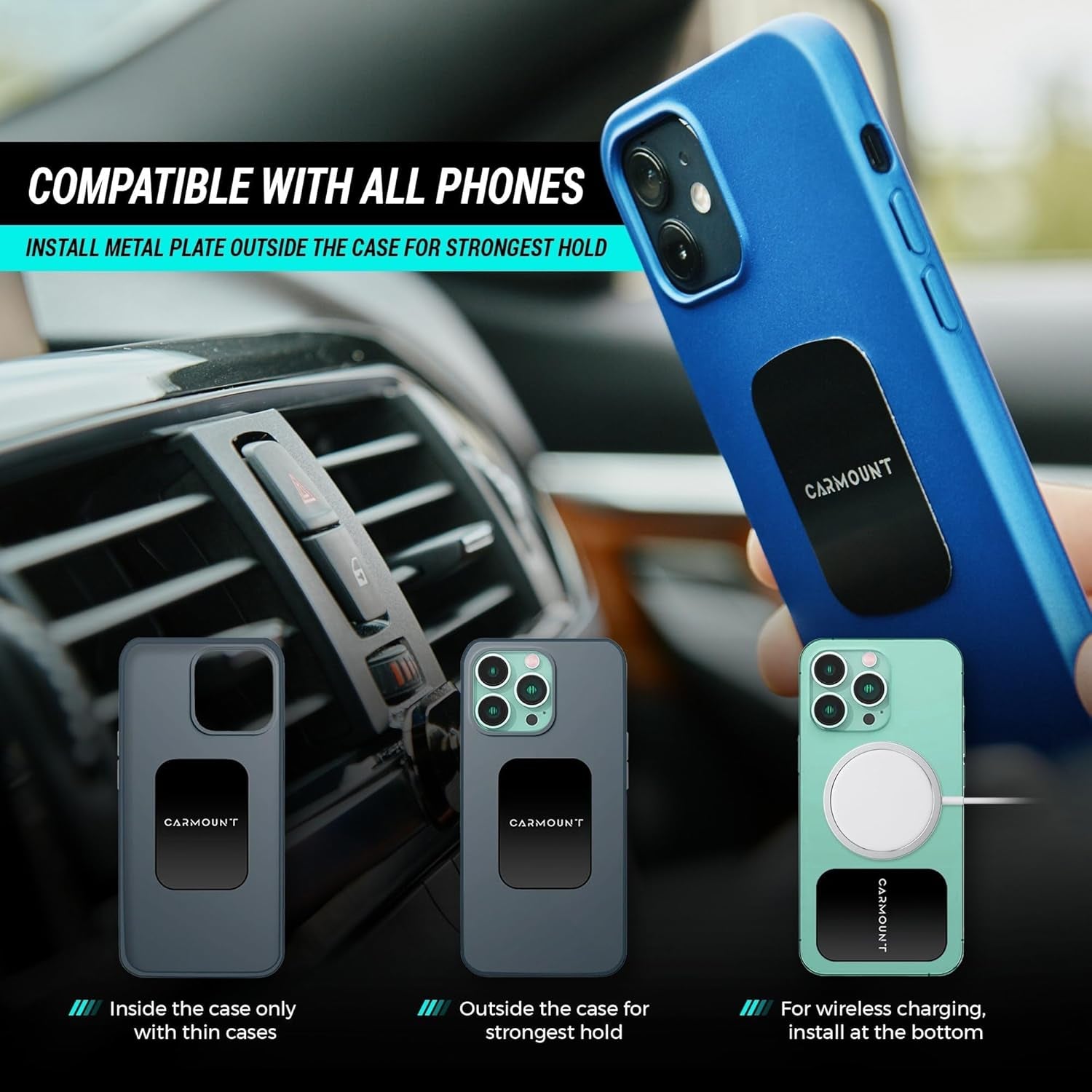 F1 Dashboard Car Mount (2-Pack) | Magnetic Phone Holder for Car, Ultra Strong 8X N52 Magnets, 360° Rotation, Universal Dash Mount for All Phones and Tablets | Car Mount Magnet for Ipad