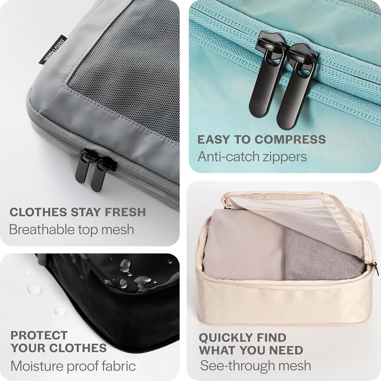 Compression Packing Cubes for Travel - Luggage Organizer Bags - Double Zipper Packing Cubes for Suitcases (12-Pack, Beige)