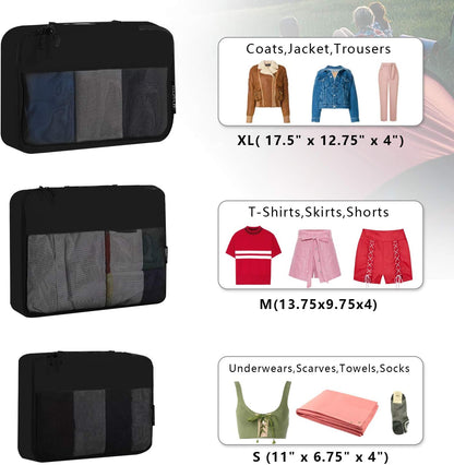 6 Set / 8 Set Packing Cubes Luggage Packing Organizers for Travel Accessories (6 Set Black)