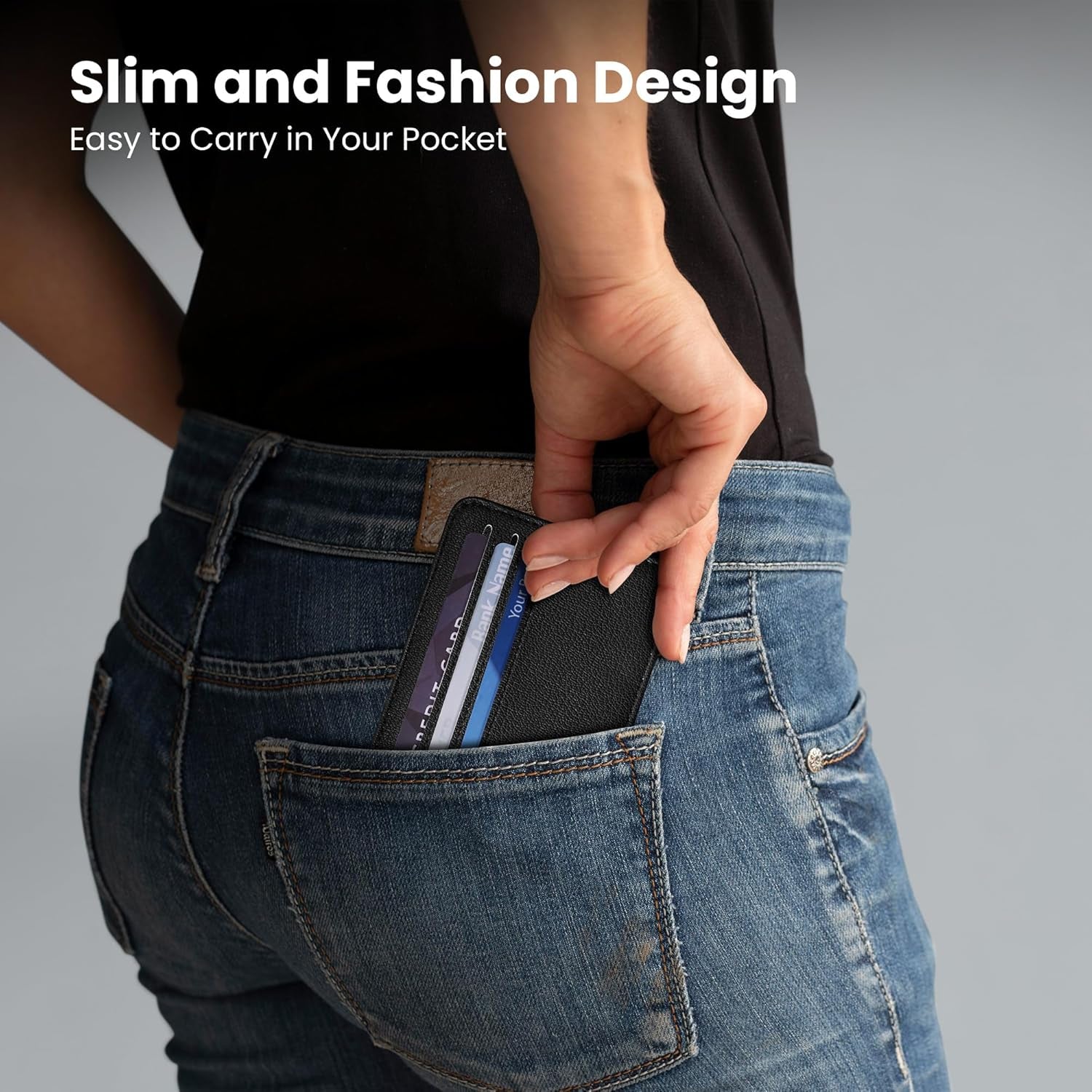 Credit Card Holder for Women Minimalist Wallet, RFID Blocking Wallets Card Cases, Small Wallets with ID Window for Women Men, Black