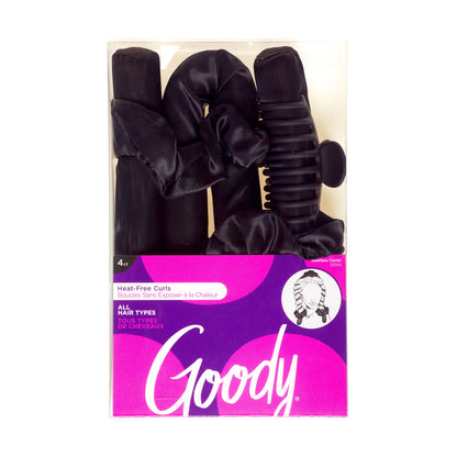 Black Overnight Heatless Hair Curler Set with Claw Clip and Satin Scrunchies, No Heat, 4 Ct