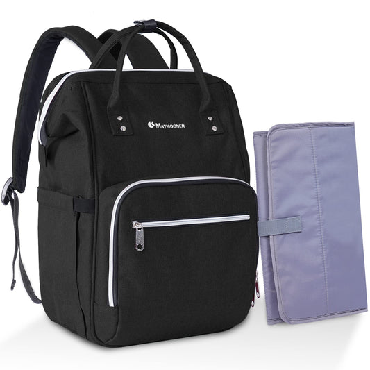 Baby Diaper Bag Backpack Multi-Function Waterproof Travel Back pack Nappy Bags for Women Baby include Insulated Pocket Changing Pad Stroller Straps and Elastic Luggage Strap for Travel Black