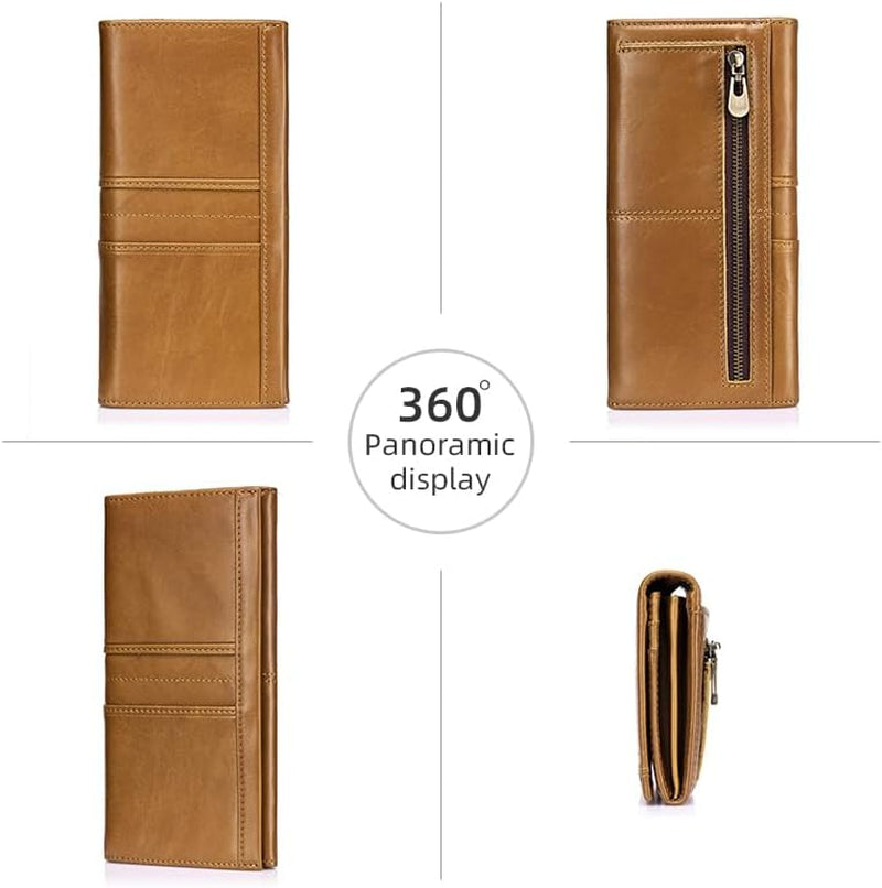 RFID Blocking Wallets for Women Leather Long Ladies Wallet Bifold Womens Wallet with Coin Pocket ID Window,Brown
