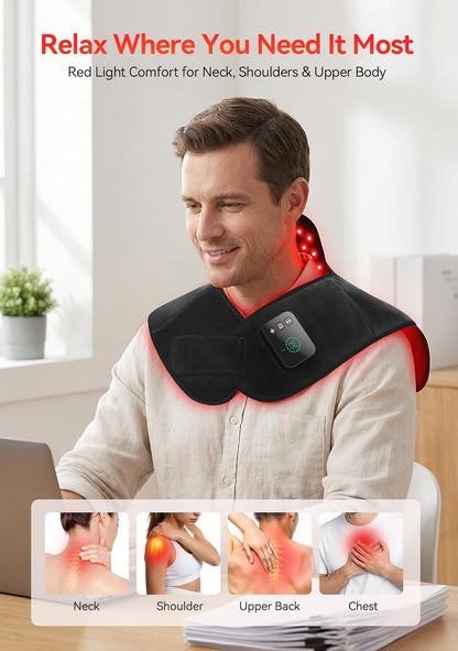 Red Light Therapy for Neck&Shoulder, 660Nm&850Nm Infrared Light Therapy for Pad&Wrap with Pulse Mode Timer Remote Control, Red Light Therapy Device for Home Office