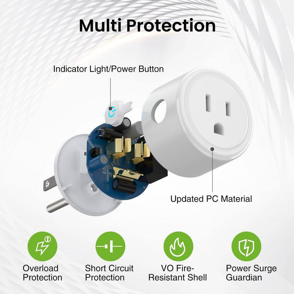 15A 120-Volt Wifi Smart Plug Timer Remote Control Alexa Google Home Compatible 5Ghz 2. 4Ghz White 4-Pack