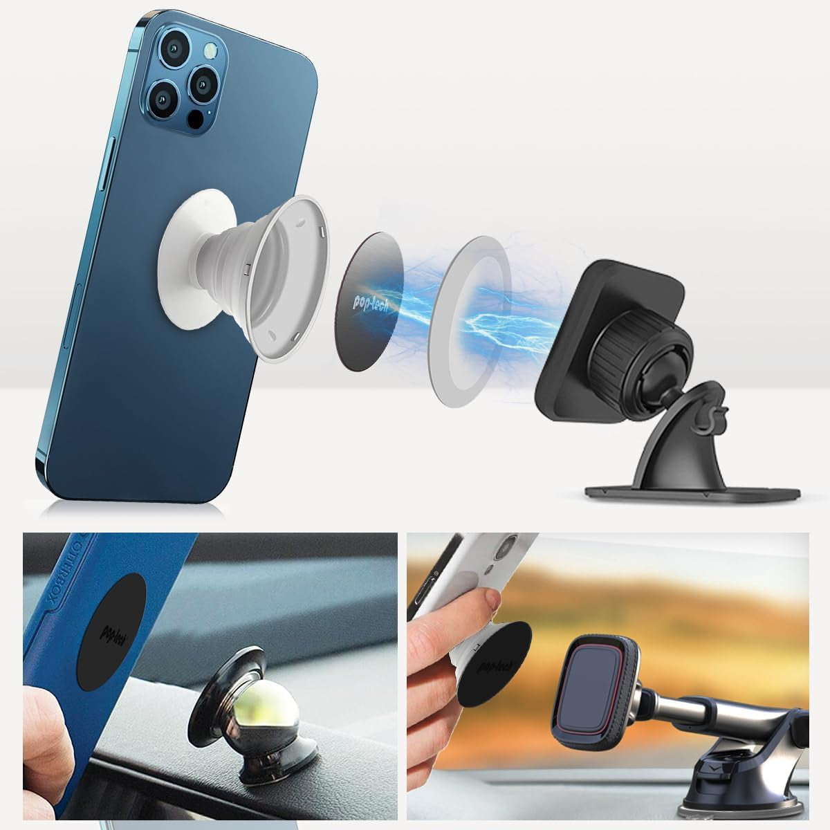 Metal Plate for Phone Magnet, 8 Pack Replacement Magnet Disc Magic Mount Plate with Adhesive Backing for Socket Grips & Magnetic Car Holder Cradle Stand(Dashboard/Vent/Cd Slot/Windshield) - Round