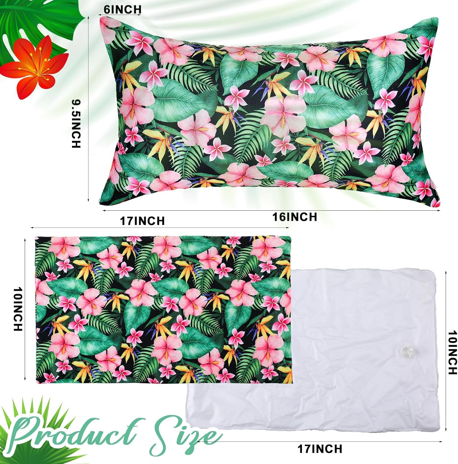 4 Pack Inflatable Beach Pillows with Removable Washable Covers Hawaii Tropical Style Portable Air Pillows for Vacation Sand Tanning Pool and Travel(Tropical Leaves)