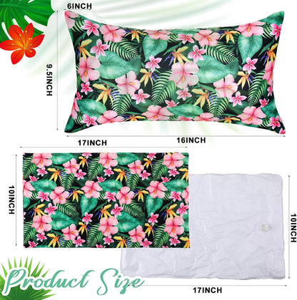 4 Pack Inflatable Beach Pillows with Removable Washable Covers Hawaii Tropical Style Portable Air Pillows for Vacation Sand Tanning Pool and Travel(Tropical Leaves)