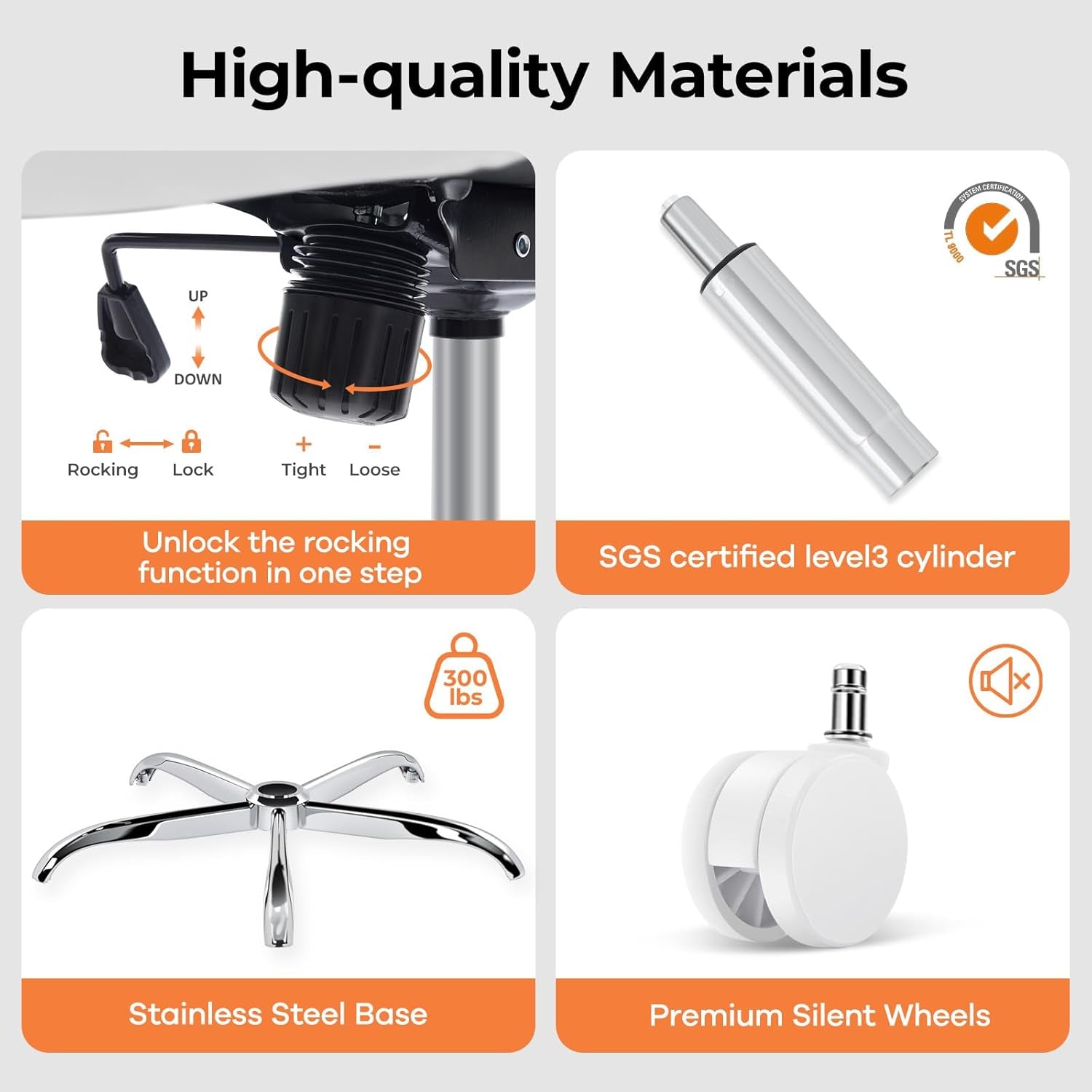 Office Chair Ergonomic Office Chair with Lumbar Support, Head Support, Rocking Function, Flip-Up Armrests, Mesh High Back Chair Home Office Desk Chair, Suitable for Home, Office, White