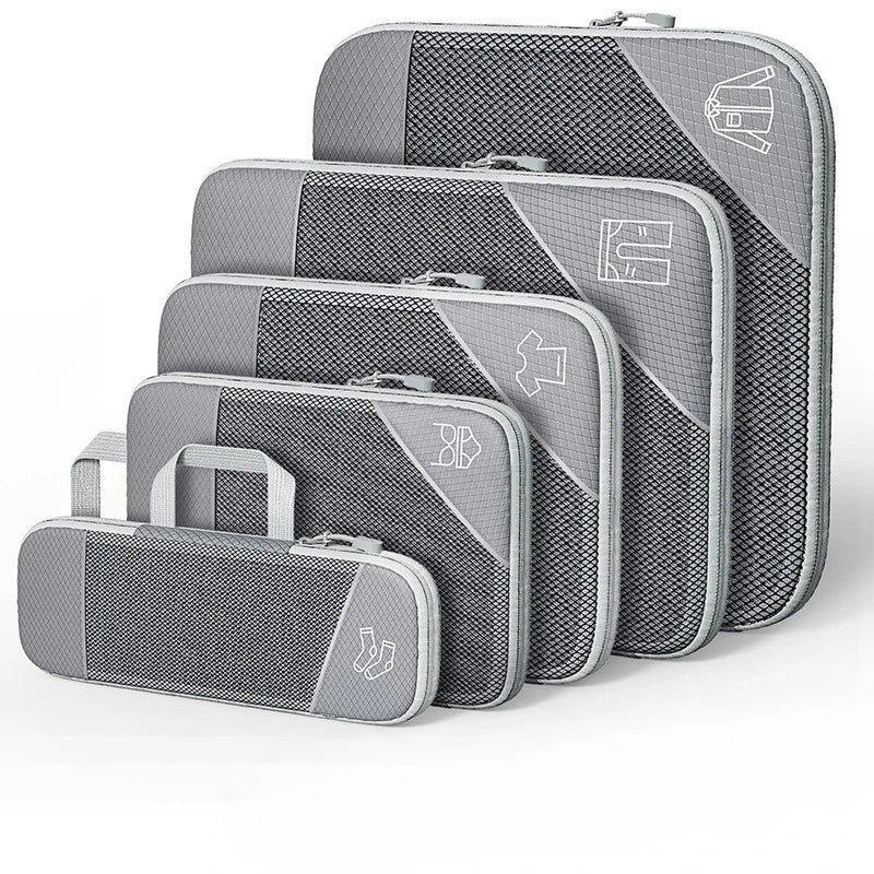 5PCS Compression Packing Cubes, Mesh Travel Packing Cubes for Suitcases, Lightweight Organizers Bag Set for Travel Essentials