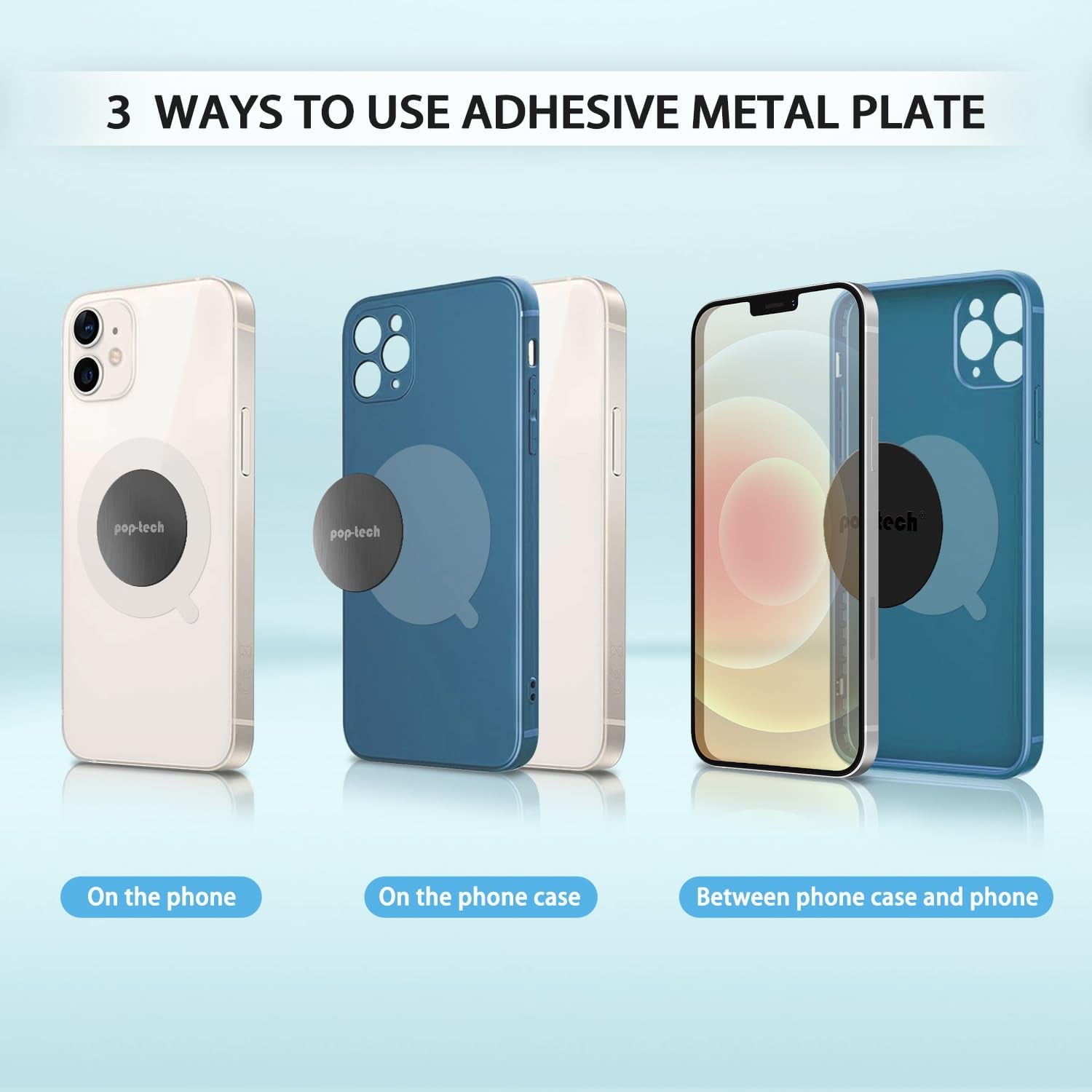 Metal Plate for Phone Magnet, 8 Pack Replacement Magnet Disc Magic Mount Plate with Adhesive Backing for Socket Grips & Magnetic Car Holder Cradle Stand(Dashboard/Vent/Cd Slot/Windshield) - Round