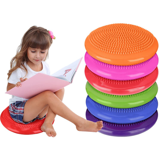 6 Pcs Inflated Wobble Cushion Pump Wiggle Seat for Sensory Kids Flexible Seating Exercise Balance Disc Sensory Chair Balance Boards for Office School Home Equipment Pump Included(Bright Colors)