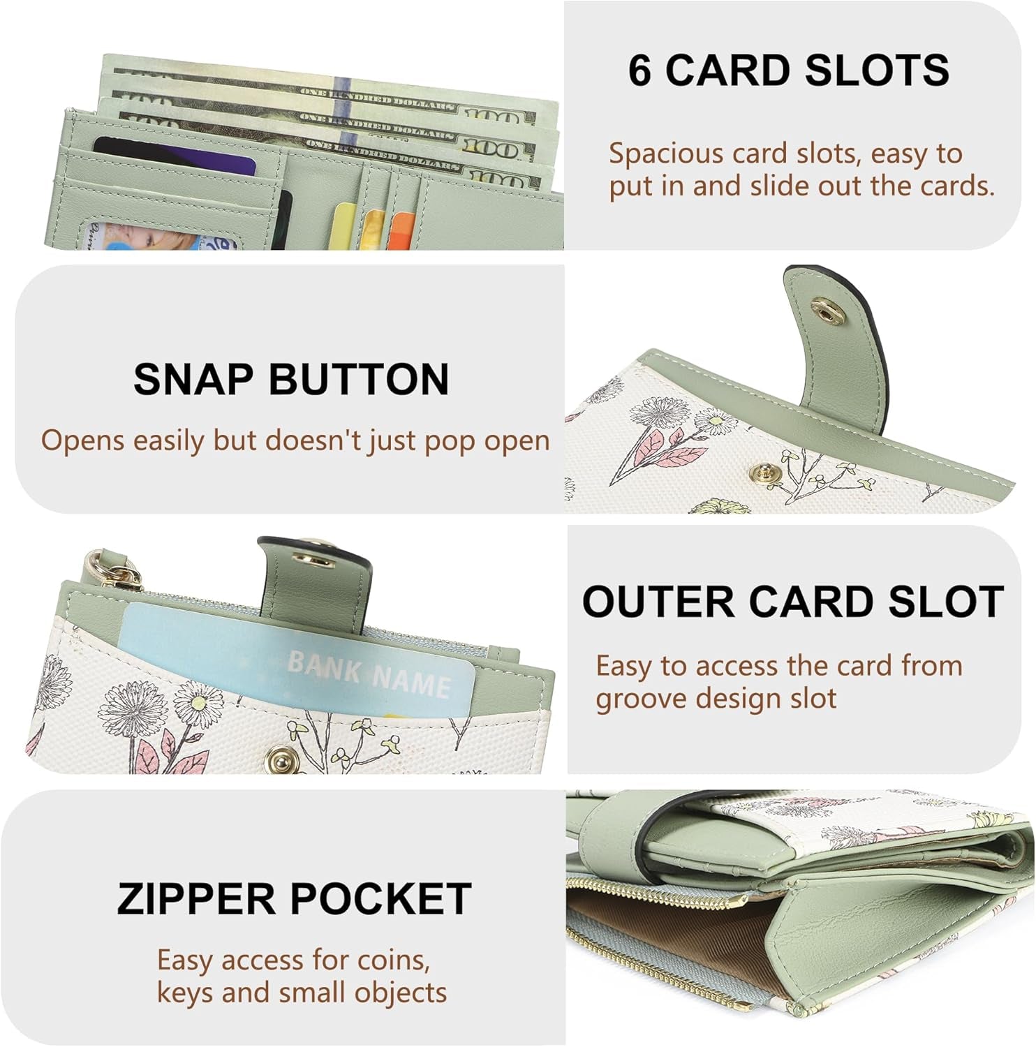 Small Wallet for Women RFID Blocking Tassle Bifold Slim Thin Leather Wallet Credit Card Holder Wallet Ladies Mini Wallet with Widened Zipper Pocket