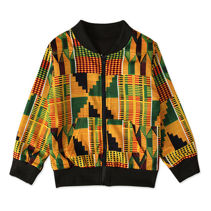 Bohemian Print Zipper Coat for Kids' Clothing