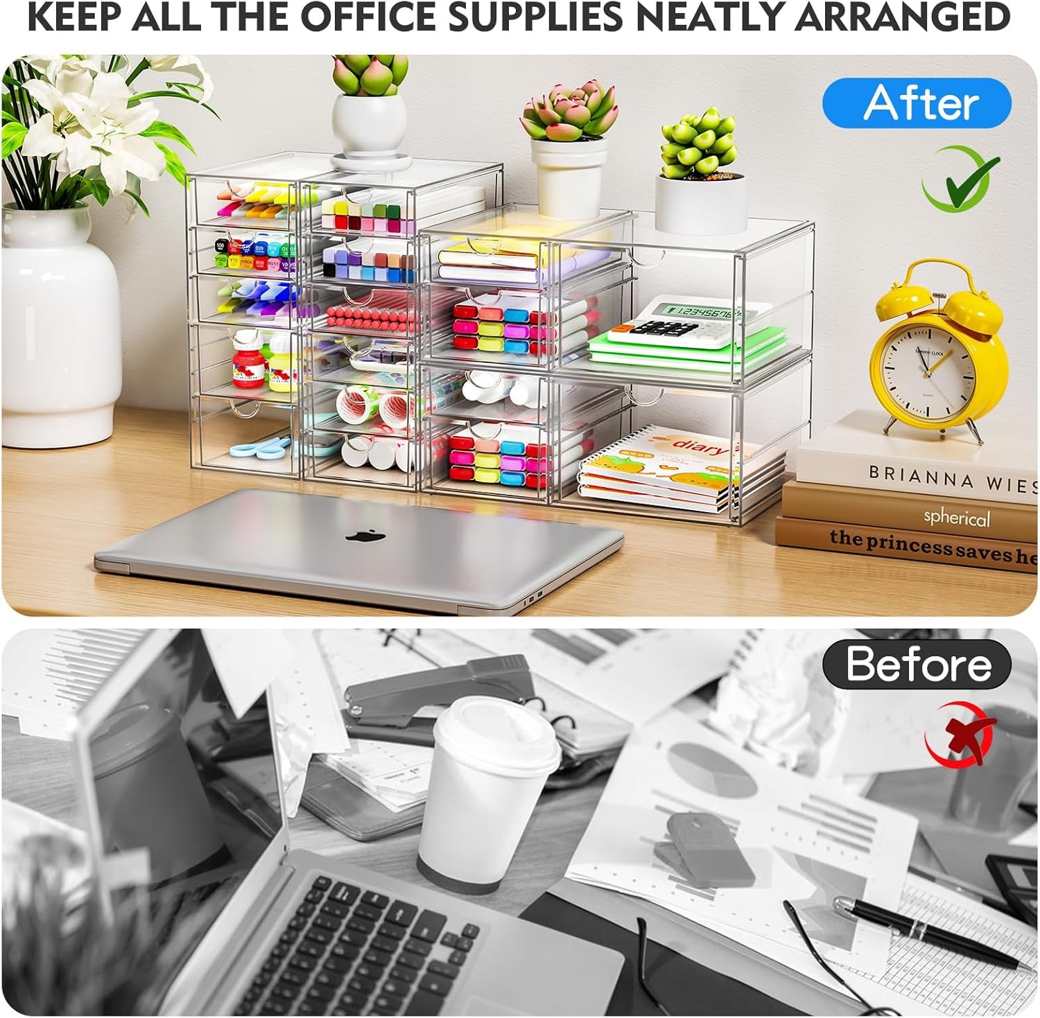 Acrylic Makeup Organizer with 13 Drawers, Bathroom Counter Organizer, Acrylic Organizers, Desk Organizer, Office Supplies, Storage Drawers for Cosmetic, Pencil, Coffee, Etc 3 Pack
