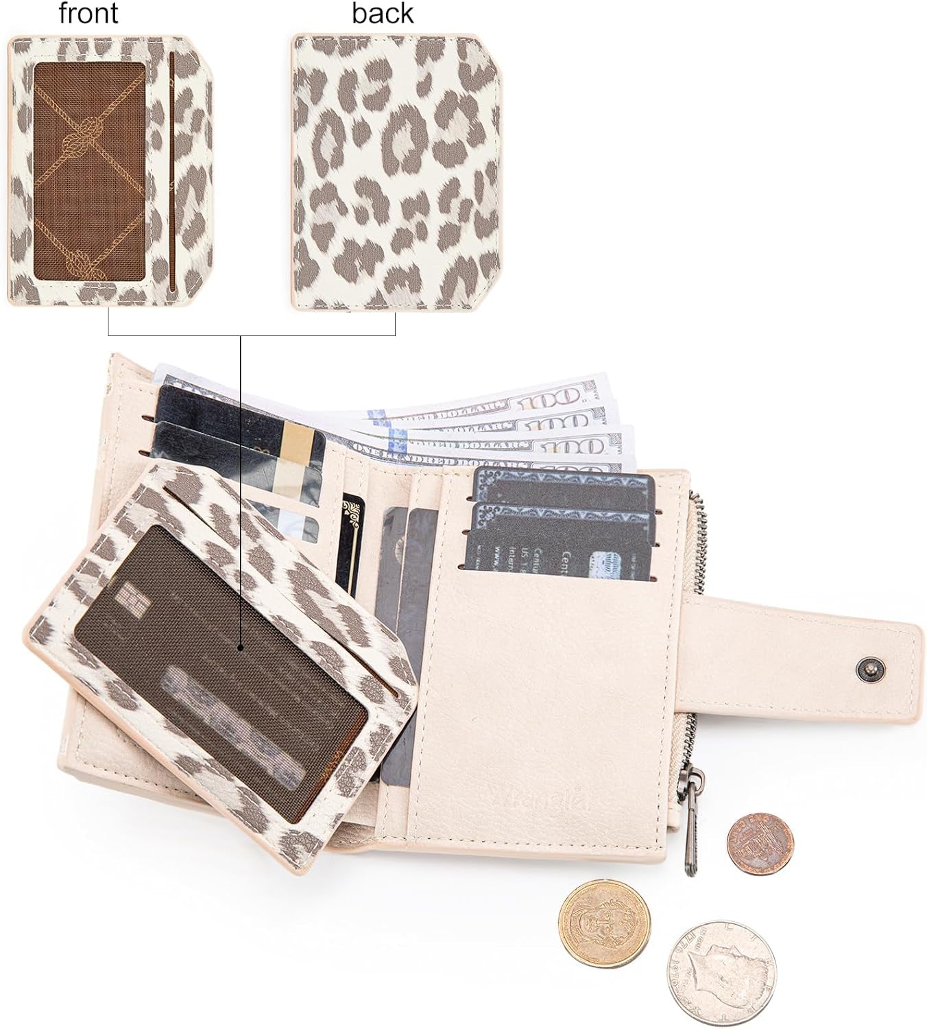 X Wrangler Womens Wallet, Small RFID Blocking Wallets Bifold Leopard Print Compact Wallets with Removable ID Window