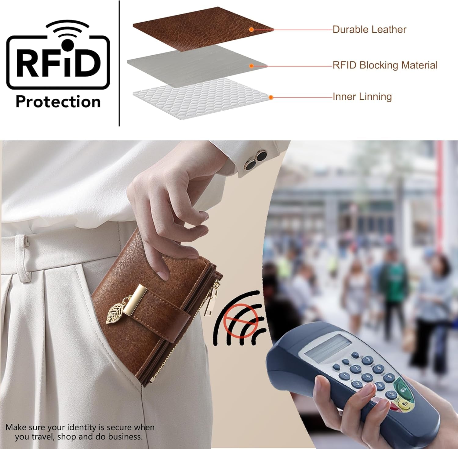 Small Wallet Women RFID Blocking Leather Bifold Wallet Credit Card Holder for Women Ladies Compact Wallet Mini Purse with Zipper Pocket