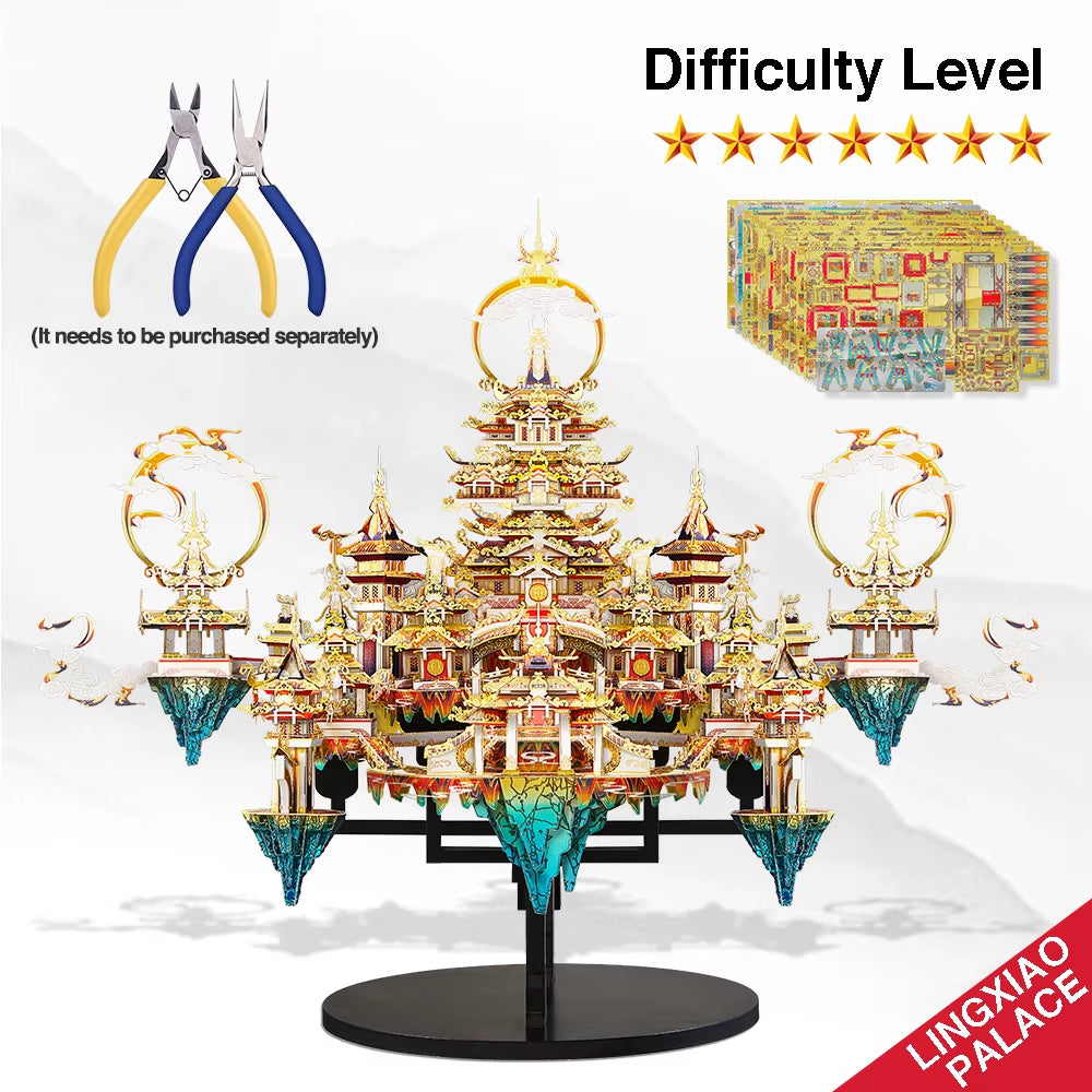 3D Metal Puzzle Lingxiao Palace Assembly Model Kits for Adult Jigsaw DIY Set for Brain Teaser Home Decoration