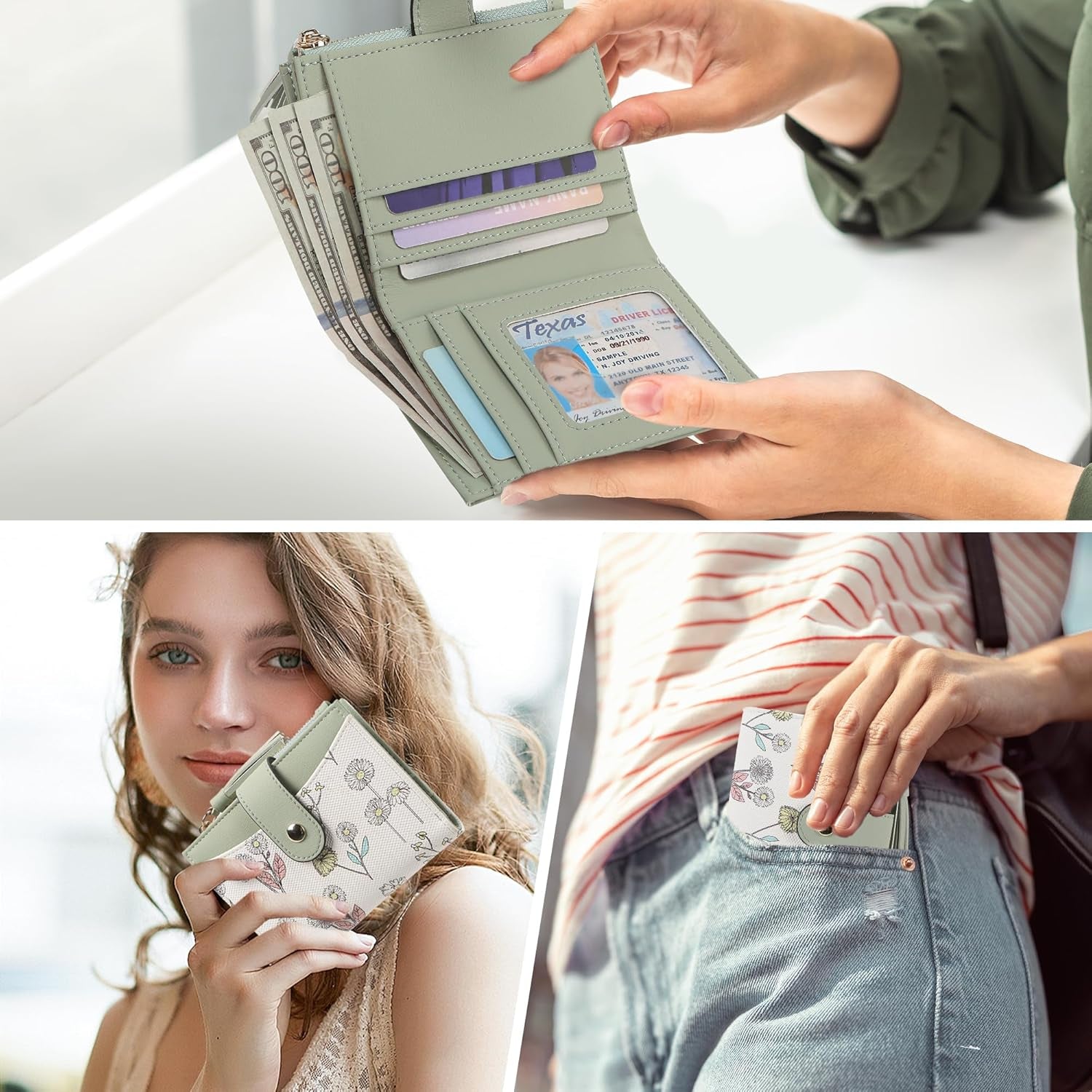 Small Wallet for Women RFID Blocking Tassle Bifold Slim Thin Leather Wallet Credit Card Holder Wallet Ladies Mini Wallet with Widened Zipper Pocket
