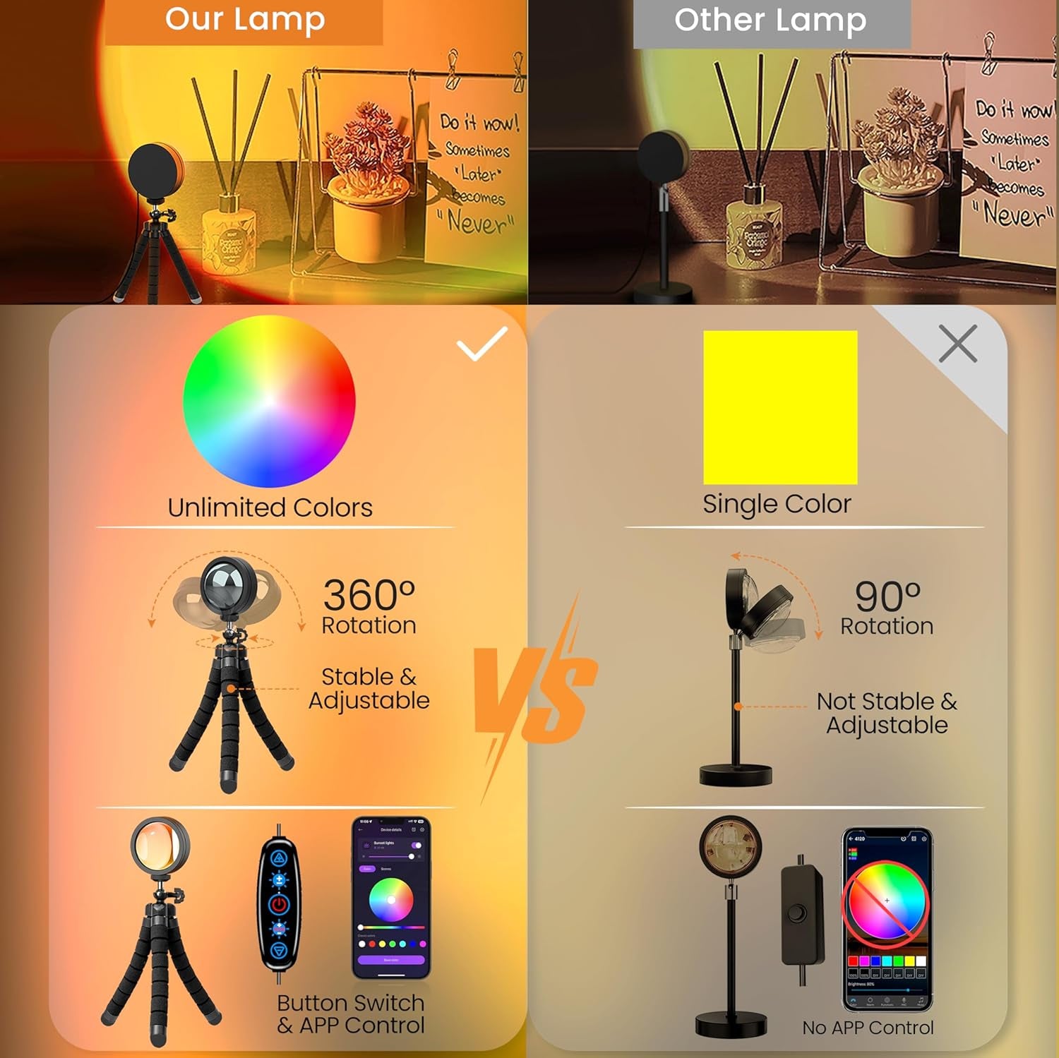 Sunset Lamp Projector Multicolor Changing LED Projection Lamp,Switch Button And