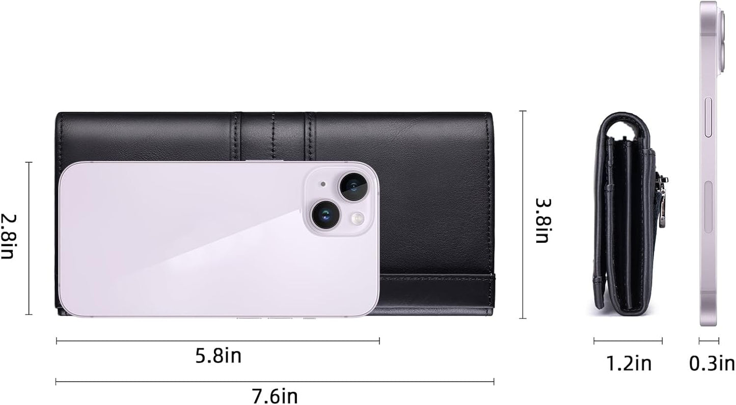 RFID Blocking Wallets for Women Leather Long Ladies Wallet Bifold Womens Wallet with Coin Pocket ID Window,Black