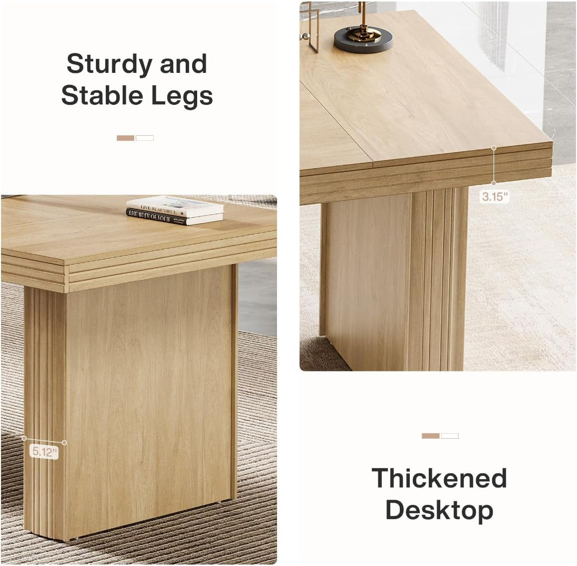 Tribesigns Modern Office Desk, Home Office Table with Wide Fluted Legs, Modern Desk for Home Office, Natural