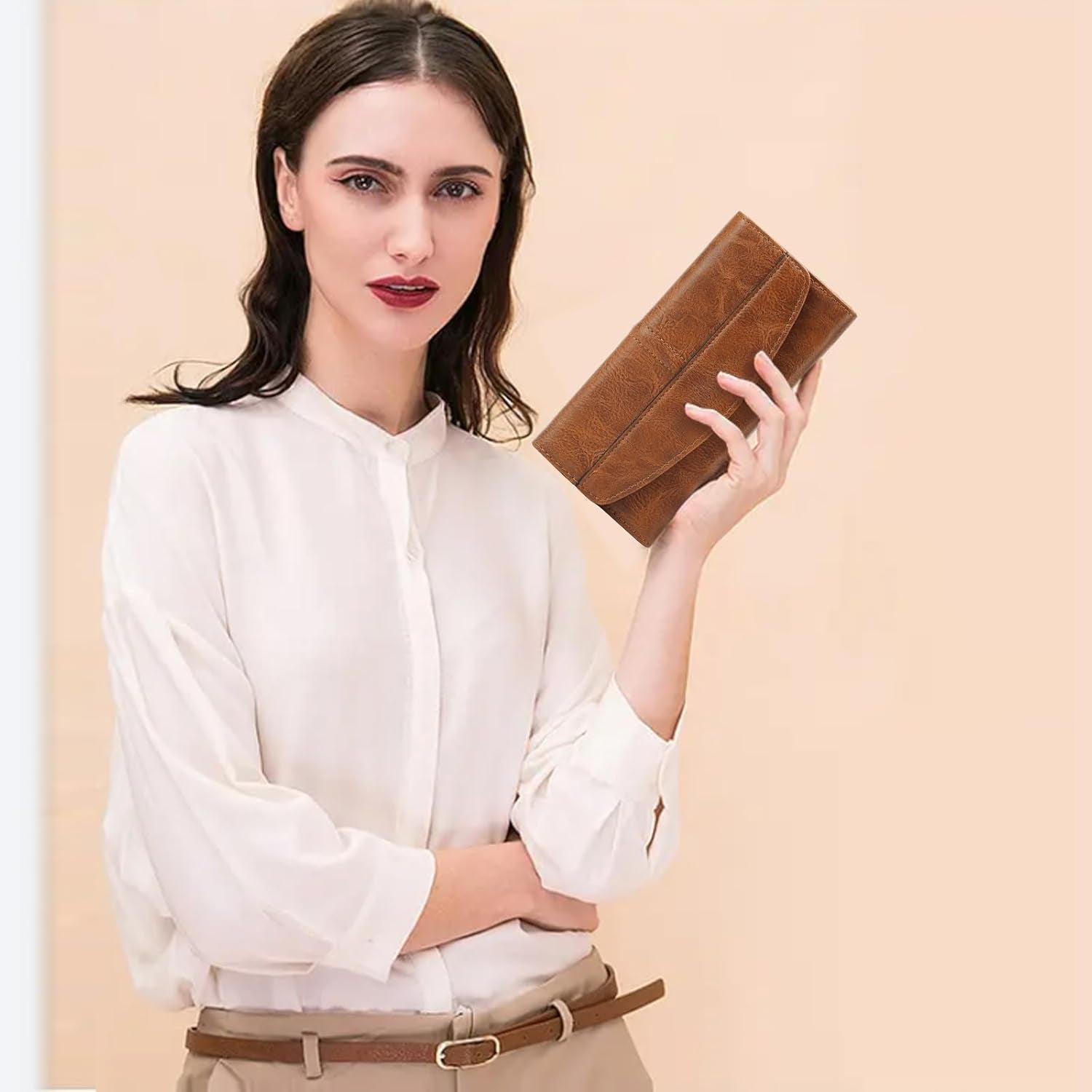 Womens Wallet Large Capacity Leather RFID Blocking Wallets for Women Clutch Credit Card Holder with Zipper Pocket