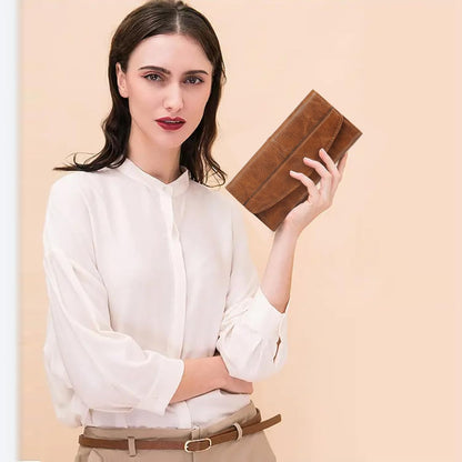 Womens Wallet Large Capacity Leather RFID Blocking Wallets for Women Clutch Credit Card Holder with Zipper Pocket