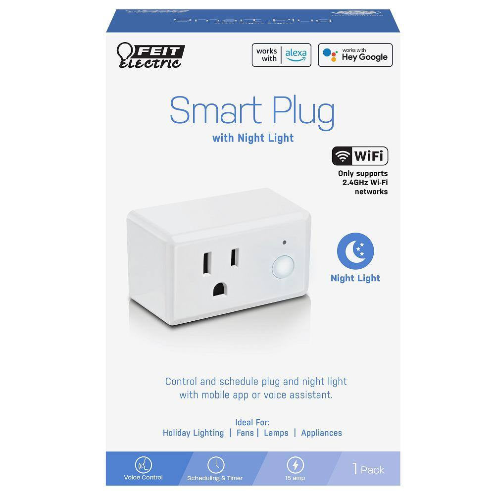 15-Amp Indoor Alexa / Google Assistant Compatible Wi-Fi Smart Home Plug with Night Light, No Hub Required (3-Pack)