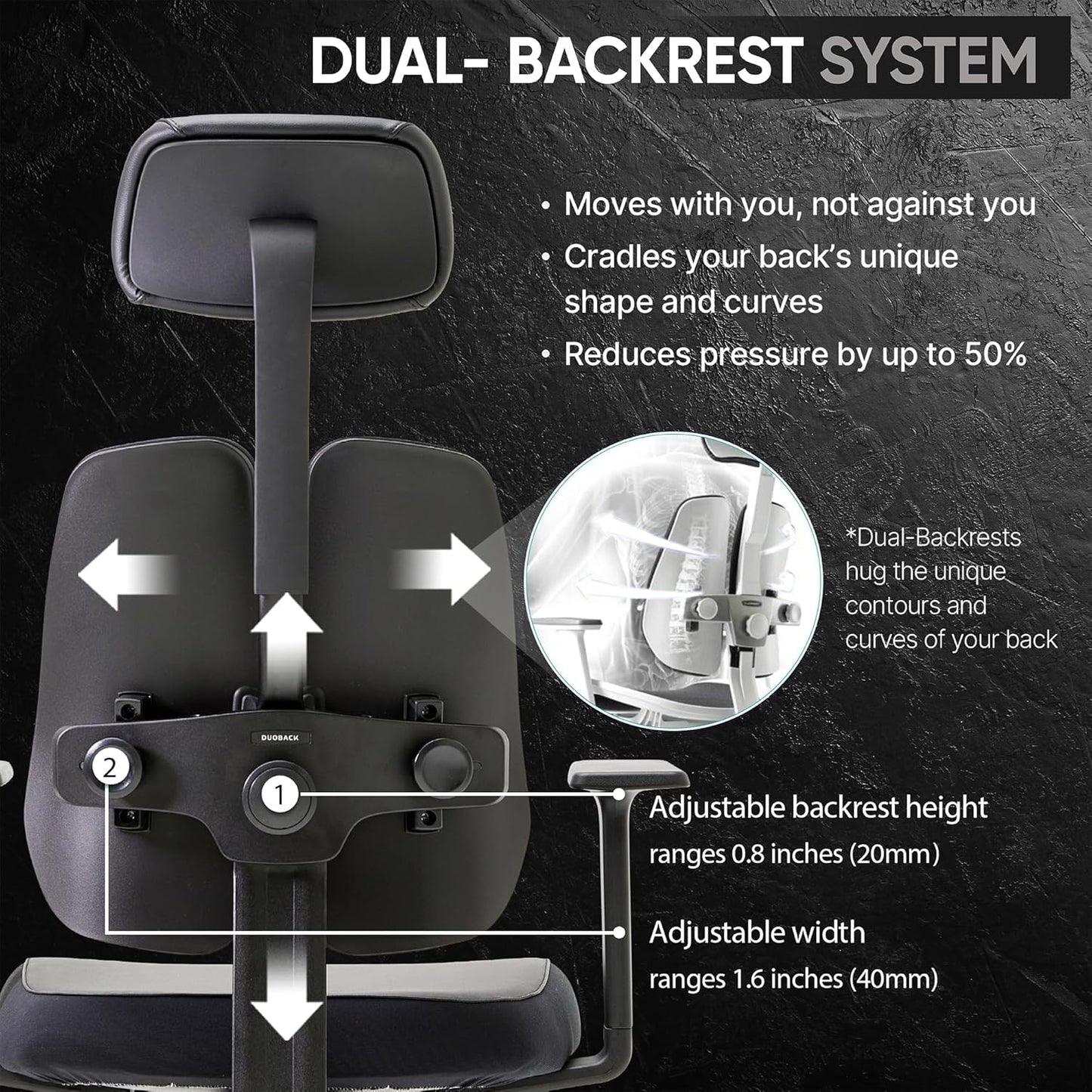 [Premium Dual-Backrests] Ergonomic Office Chair L Reduces Pressure by 50% - Leather Chair, Office Chair for Lumbar Support L Home Desk Chairs L Office Chair Back Support Made in Korea (Black Leather)