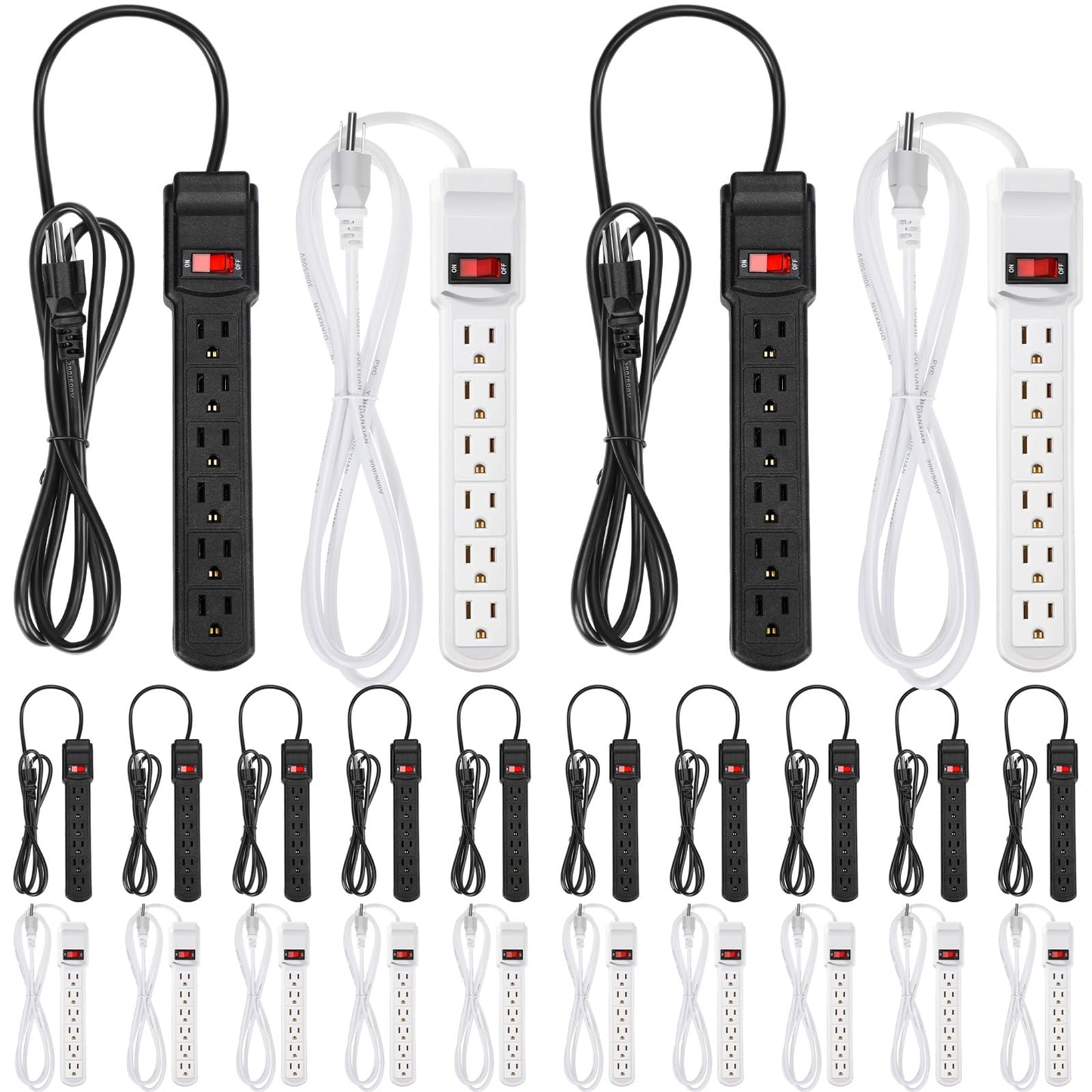 Kanayu 20 Pcs 6 Outlet Power Strip Surge Protector Long 6ft Extension Cord with Multiple Outlets Flat Plug Rectangular Power Outlet Strip Electrical Equipment for Home Office(Black White)